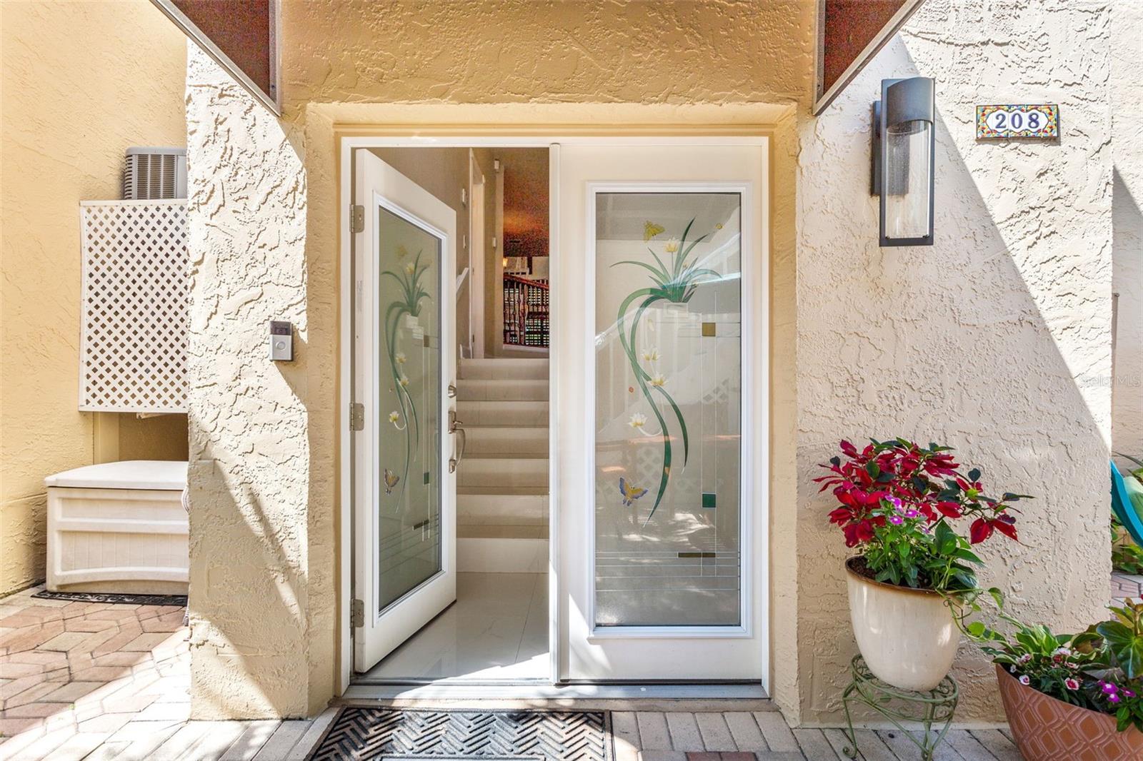 Etched double entry doors