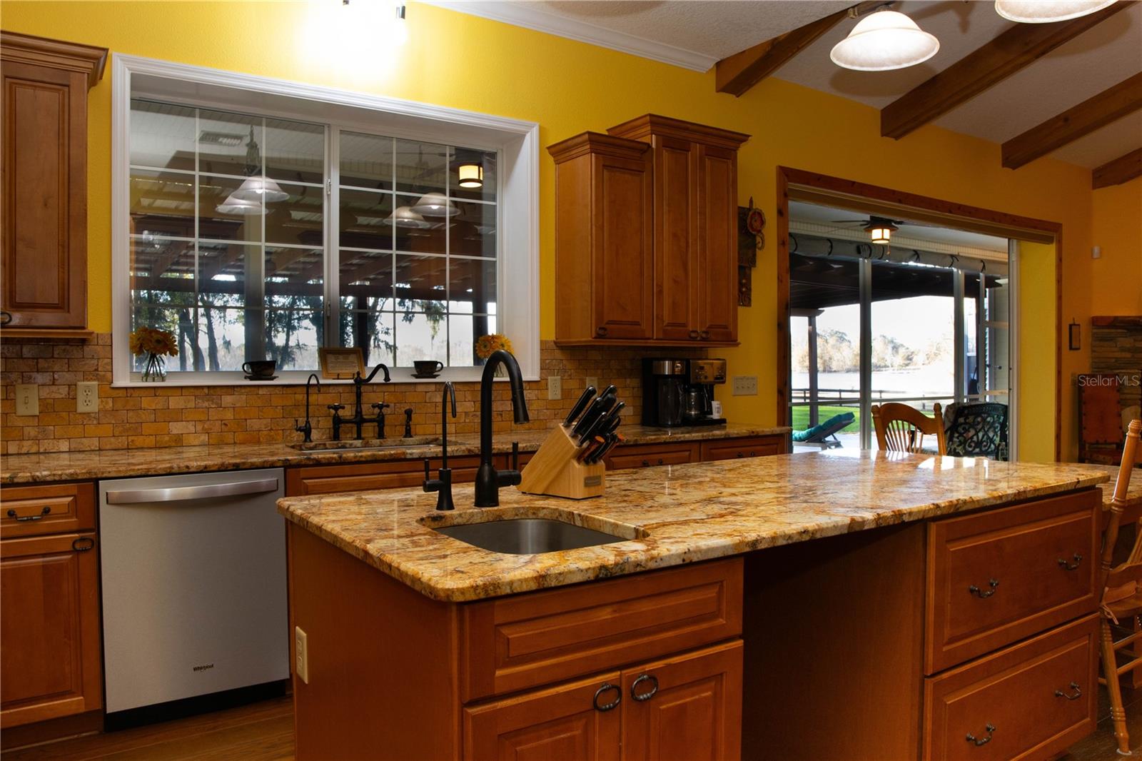 Kitchen view with lake view windows