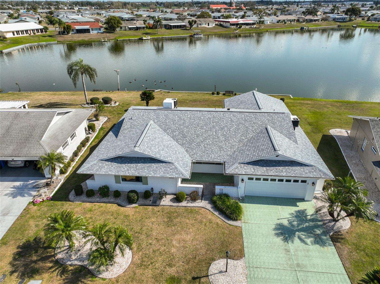 Aerial view showing the new roof.