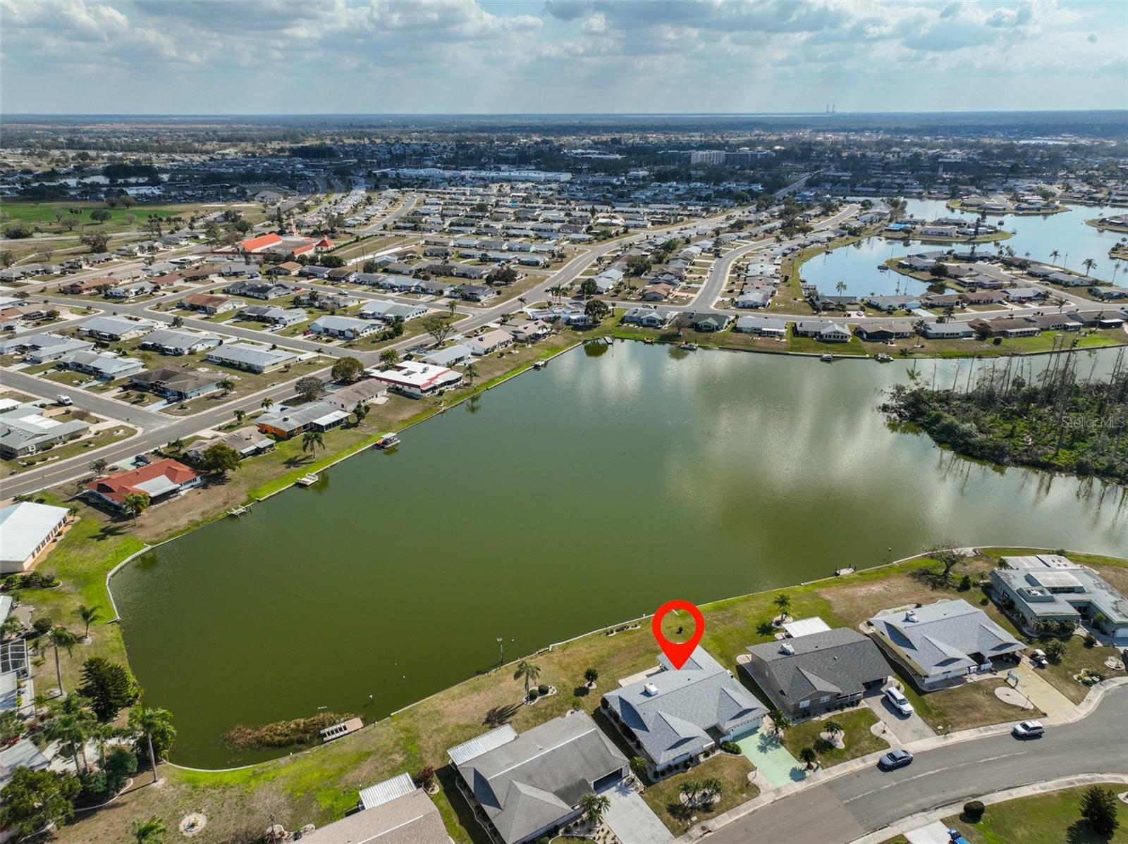 Aerial view of location of home on Middle Lake.