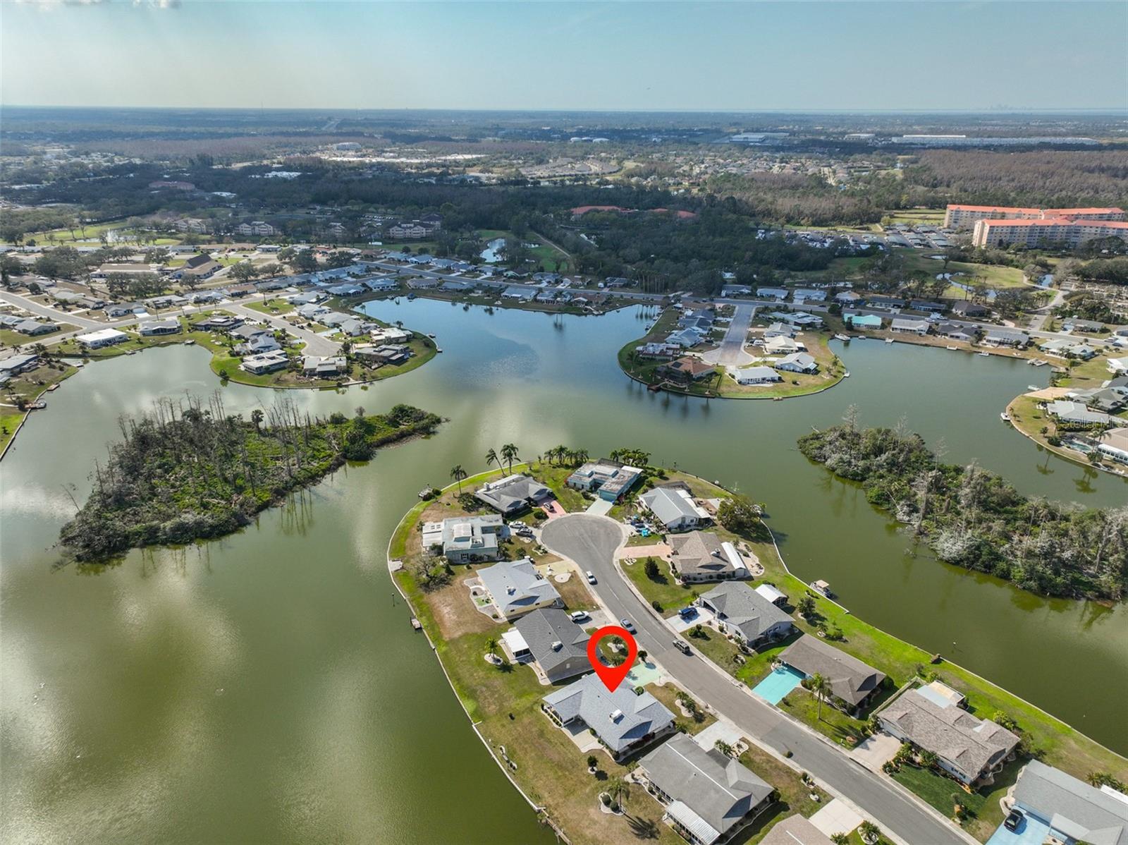 Aerial showing more of Middle Lake and its islands.