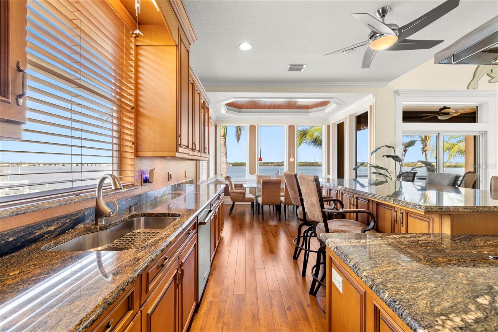 Great water views even from the kitchen - lots of counterspace and space at the kitchen island too