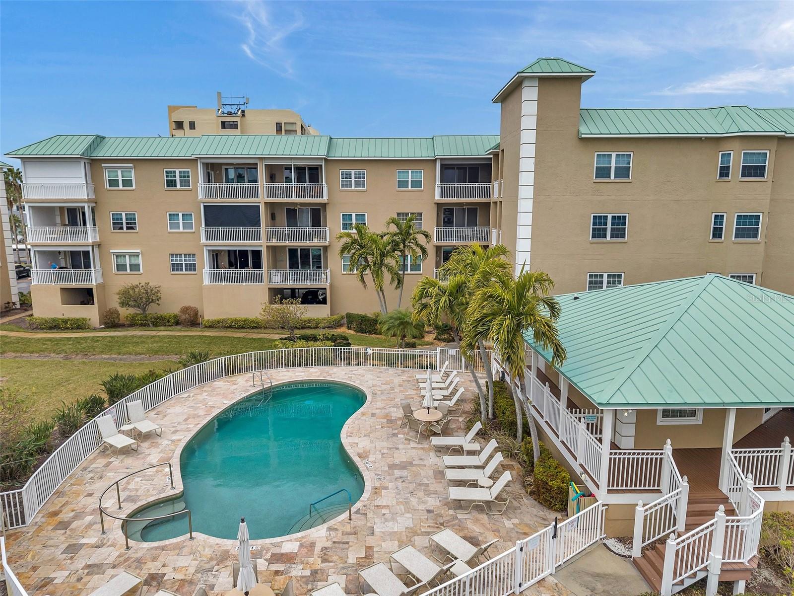 Aerial view of the pool and clubhouse