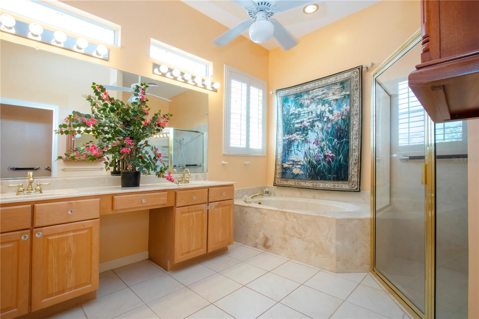 View showing the dual sink vanity