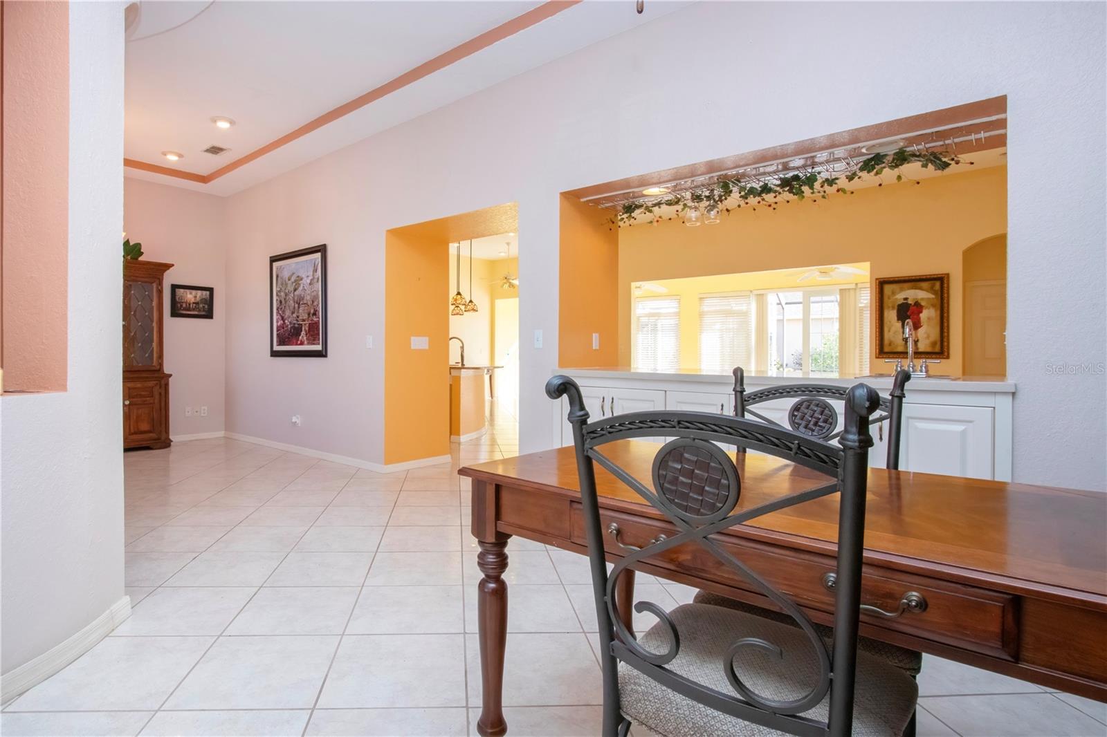 angle view of dining room through bar