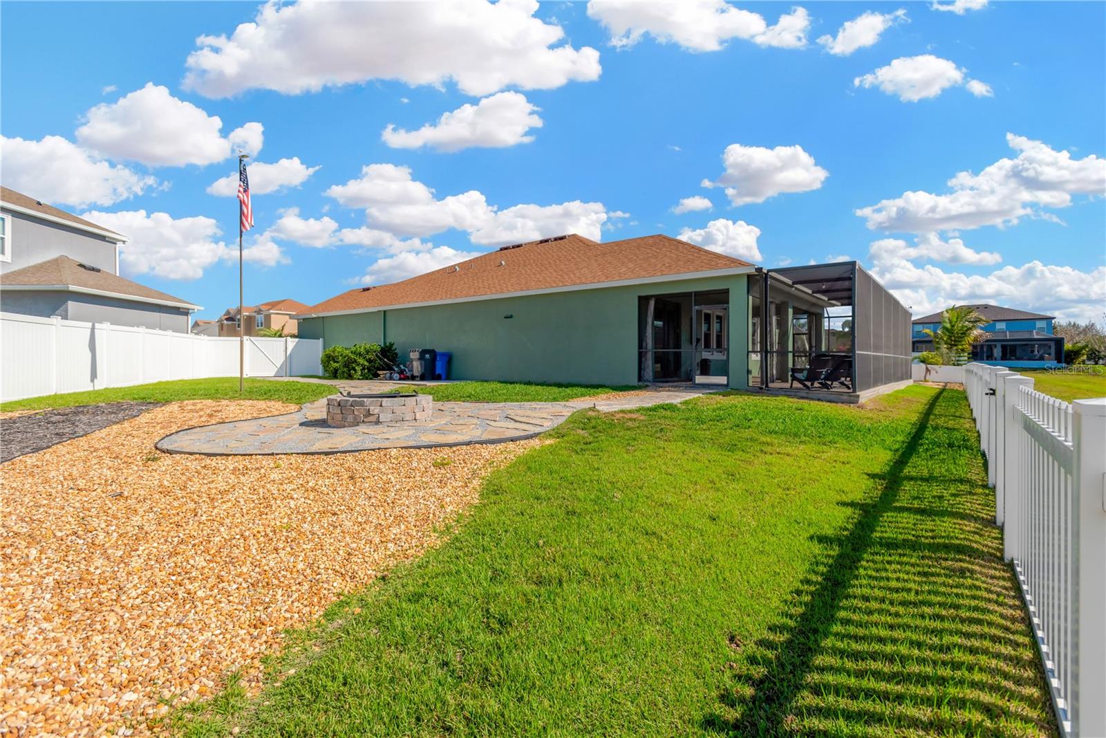 Expansive side yard due to the unique pie-shaped lot.