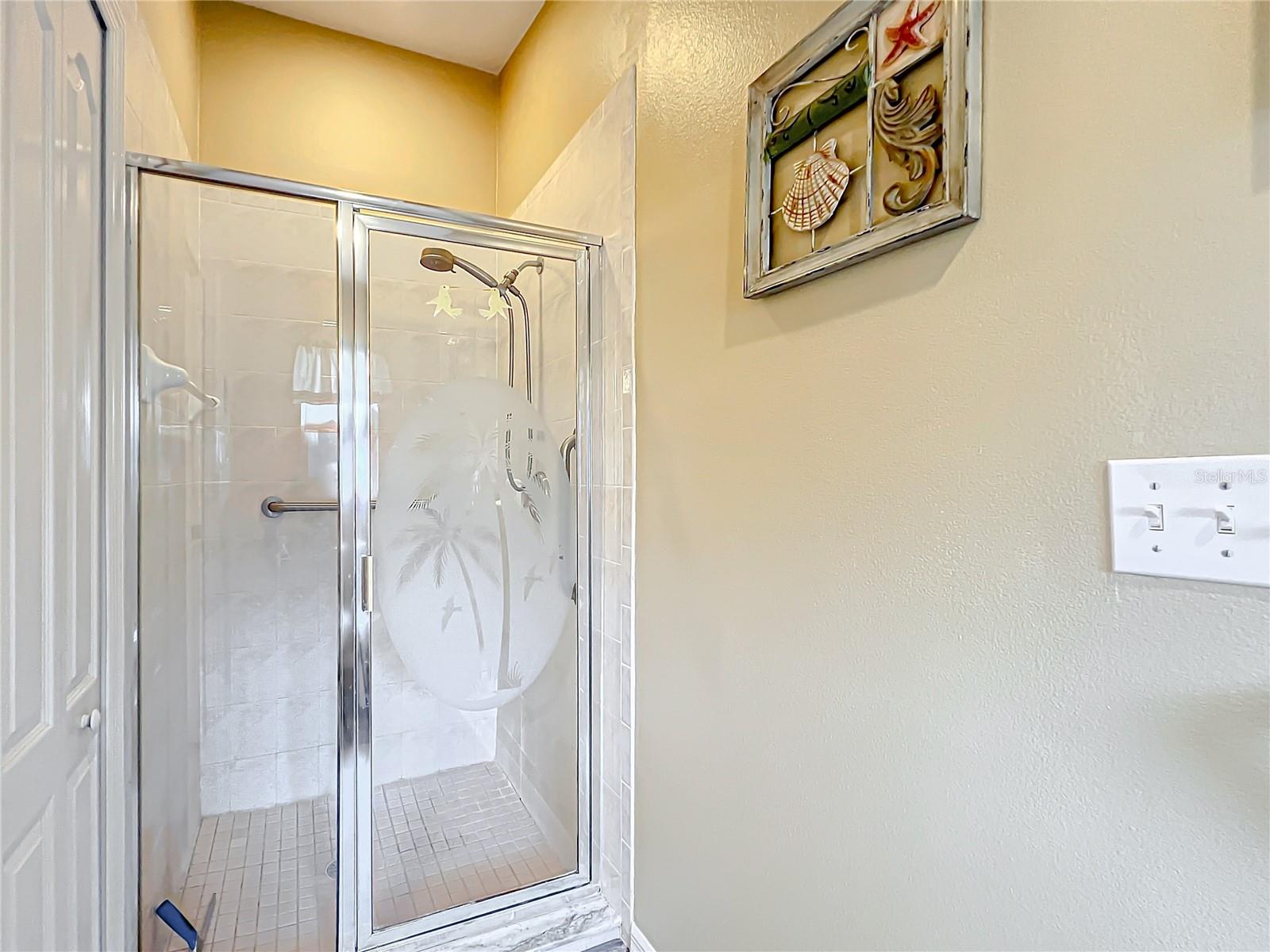 The shower and toilet  can be accessed through a pocket door. This gives you that needed privacy.