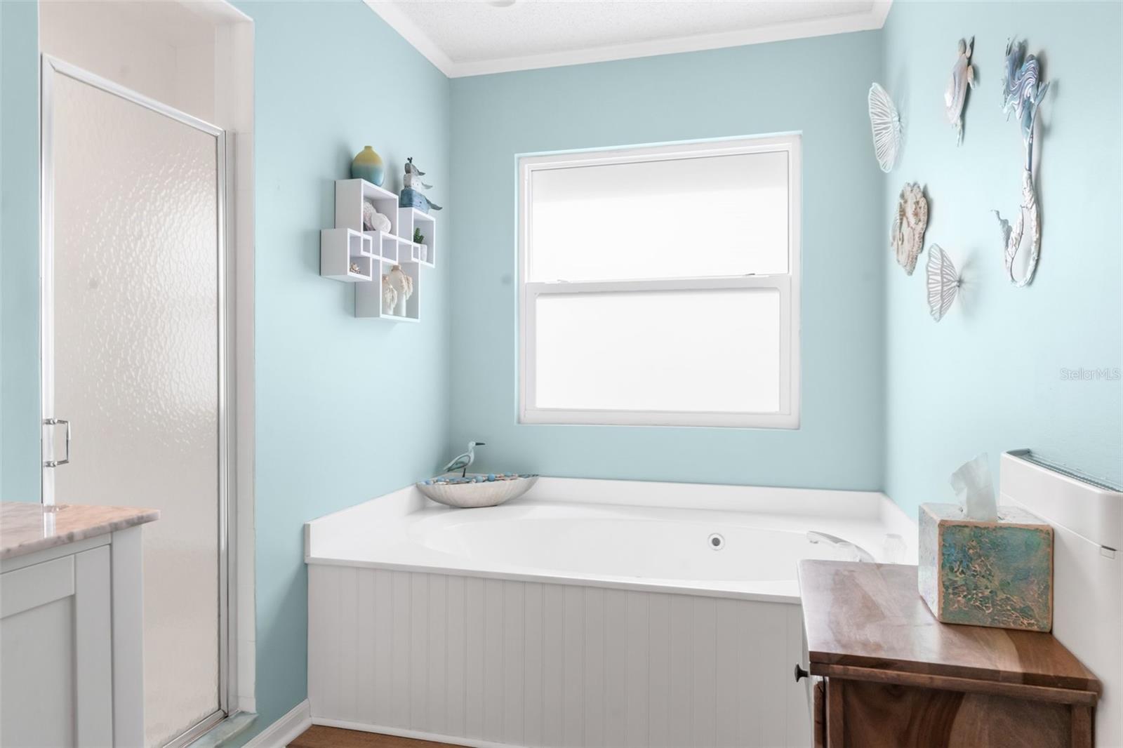 Owner's Bathroom with walk in Shower and Tub