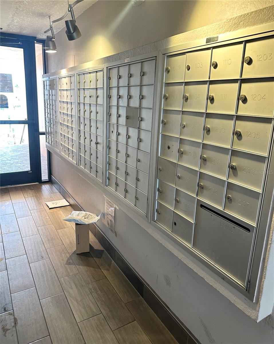 Mailboxes just off the elevator & lobby