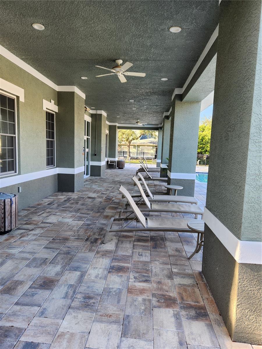 Large covered area at pool...all newly pavered