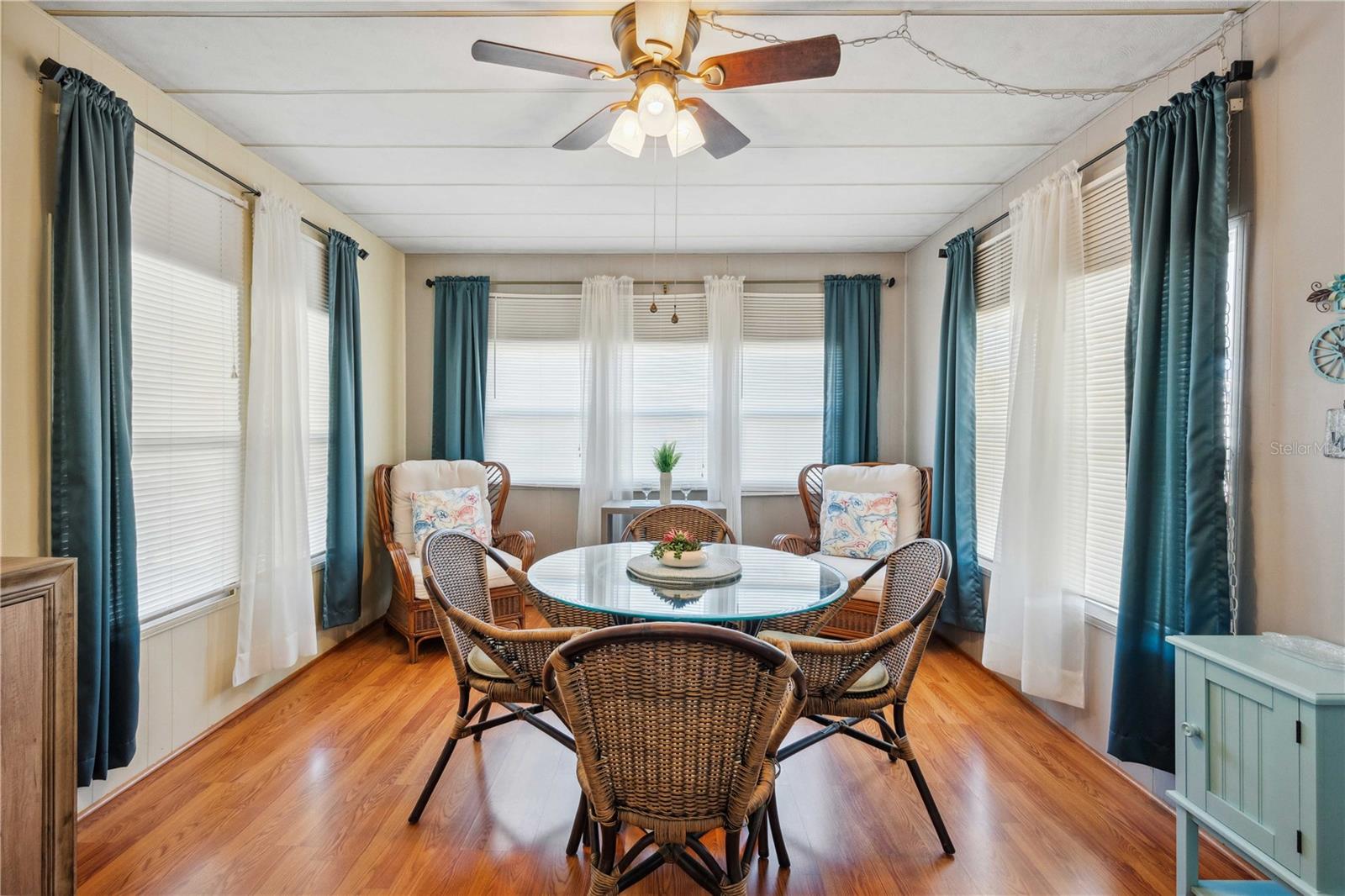 Lovely dining space with soaring ceilings