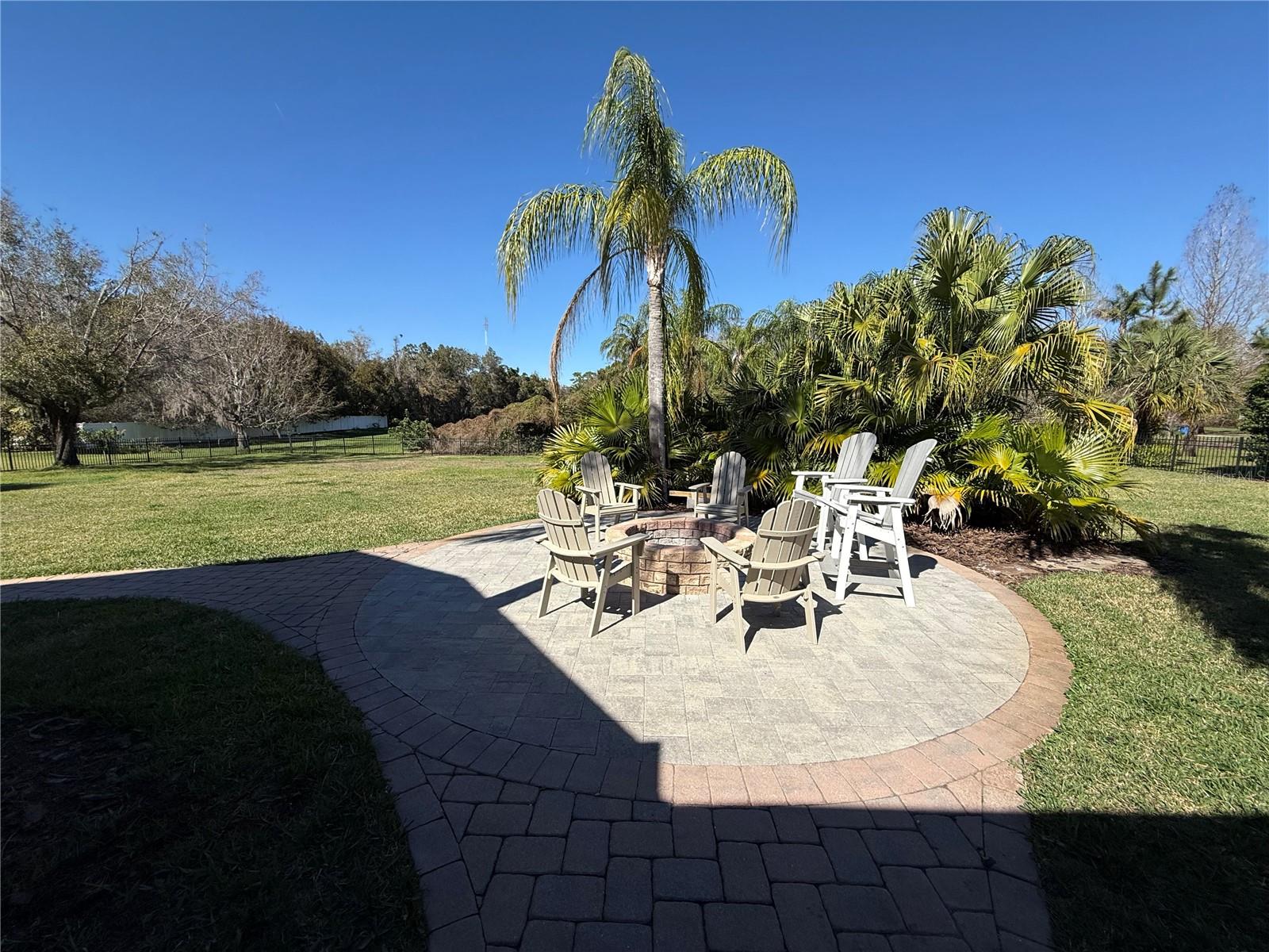 Outdoor Fire pit with privacy palms