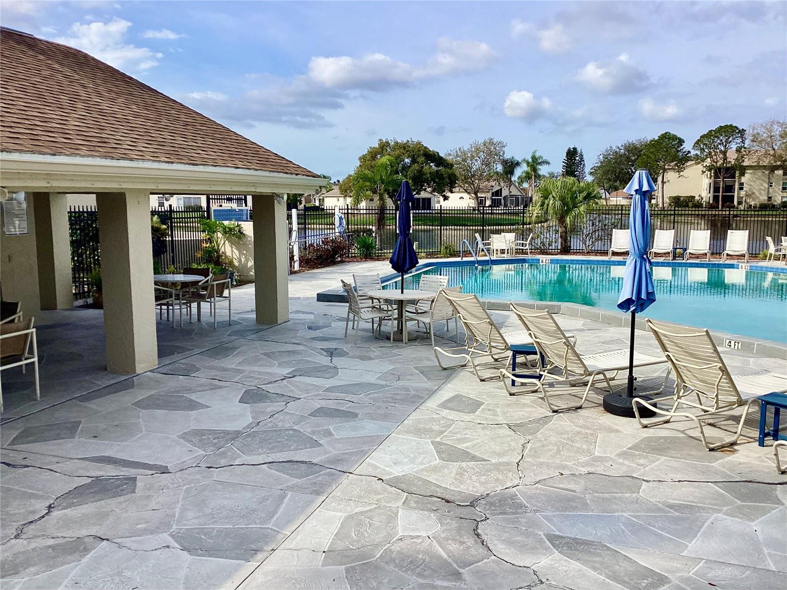 Pool and clubhouse view.