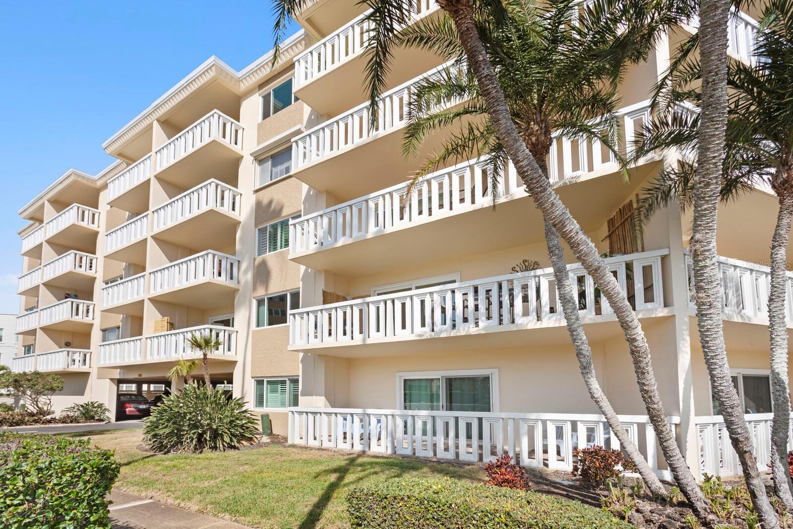 South Side of Shore Crest Building with Parking Underneath the Middle Section