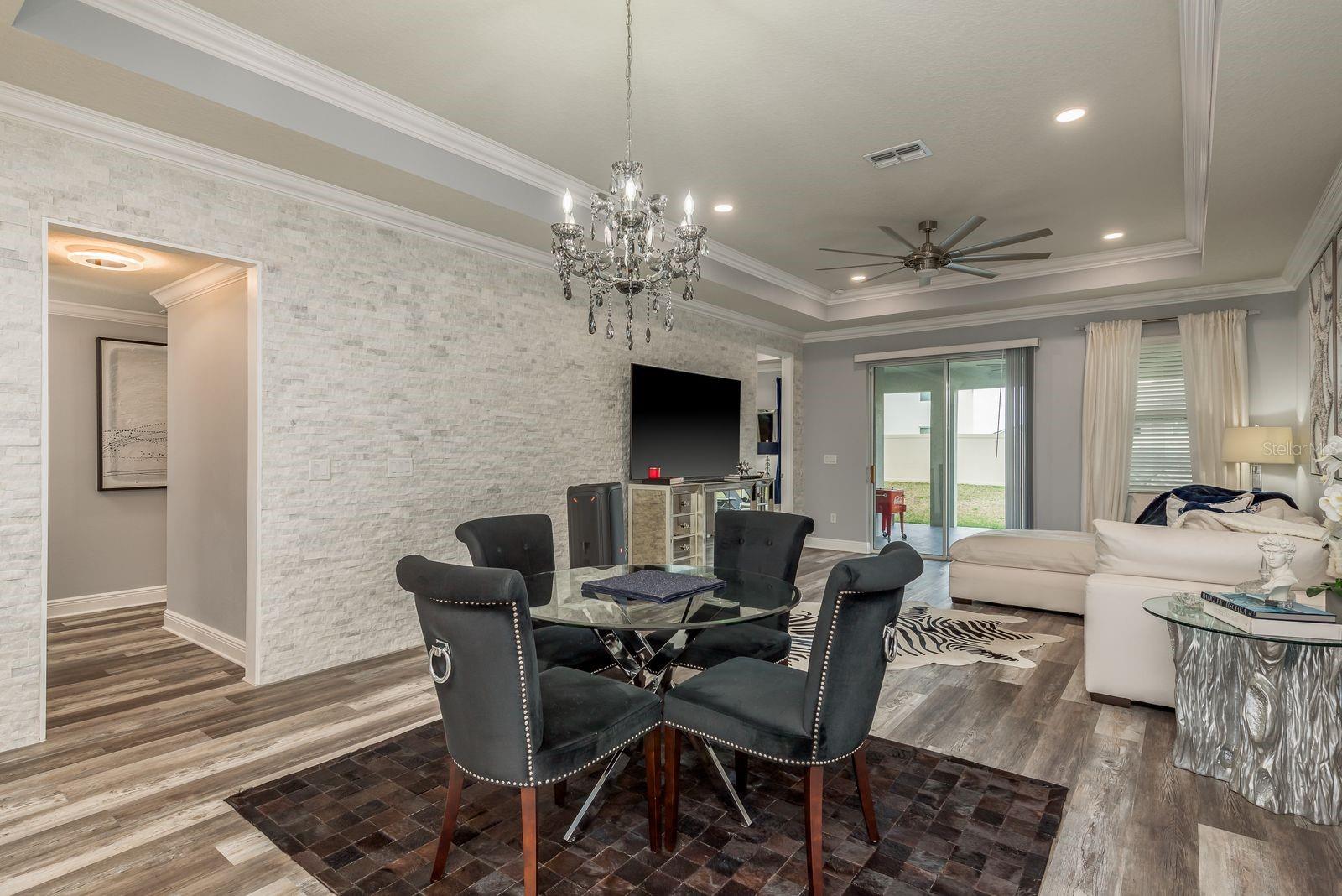 Eat in area with gorgeous Z Gallery chandelier