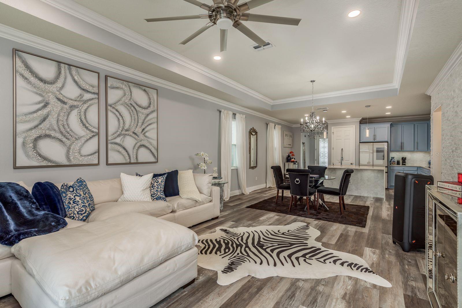 Open floorplan. Note the tray ceiling!