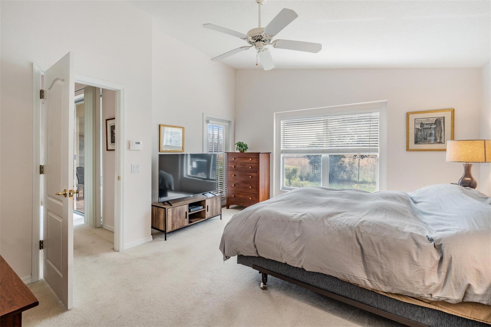 Oversized master bedroom with private, backyard views