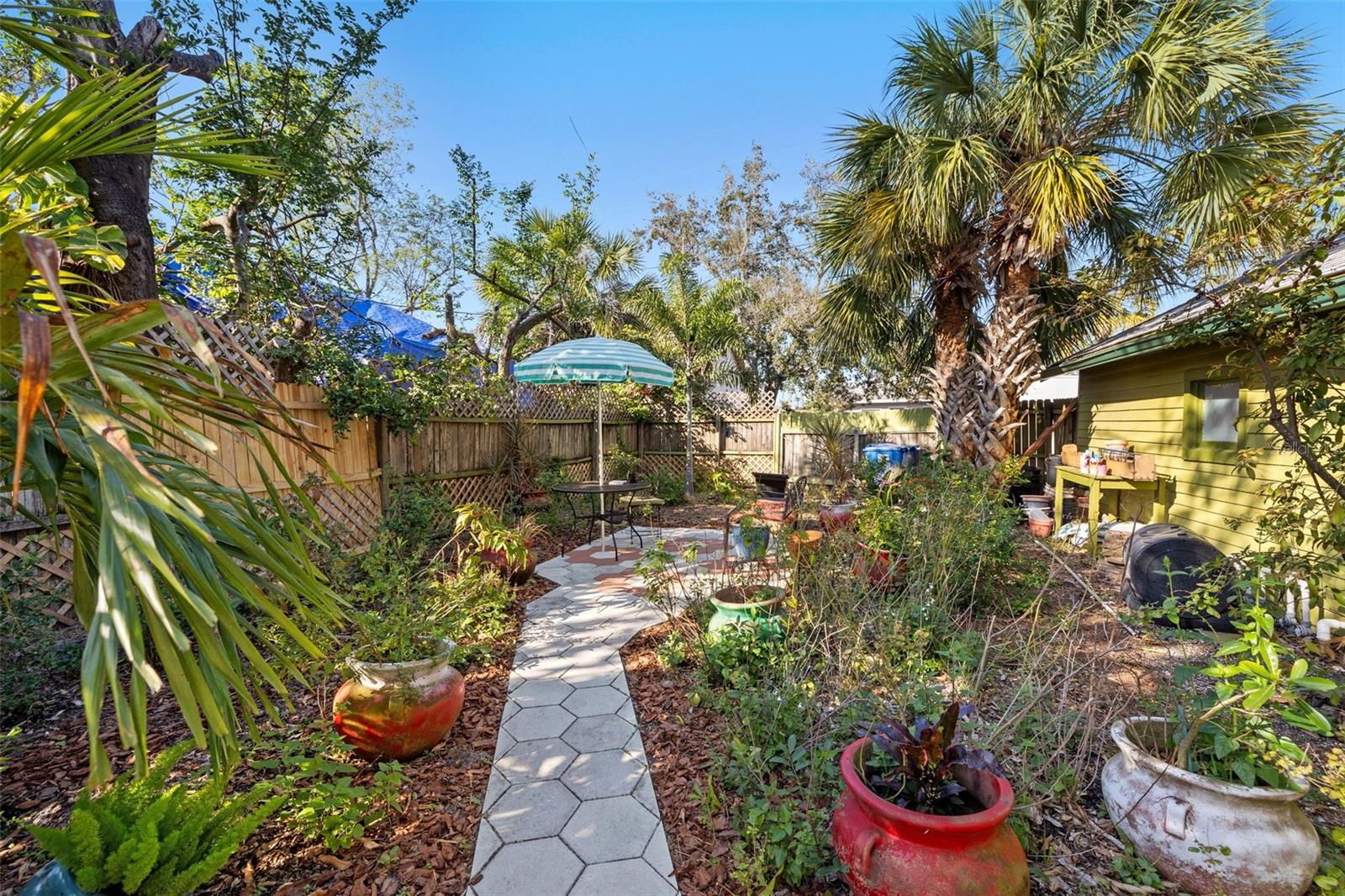 backyard garden view garage to right