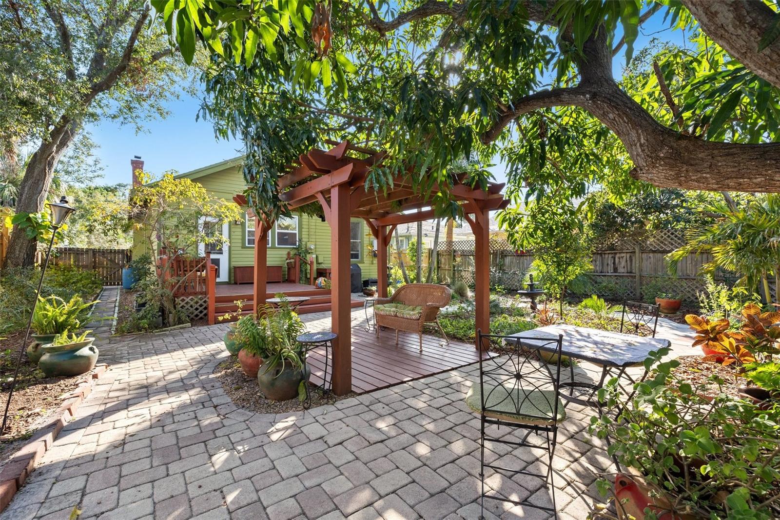 view from garage door of garden