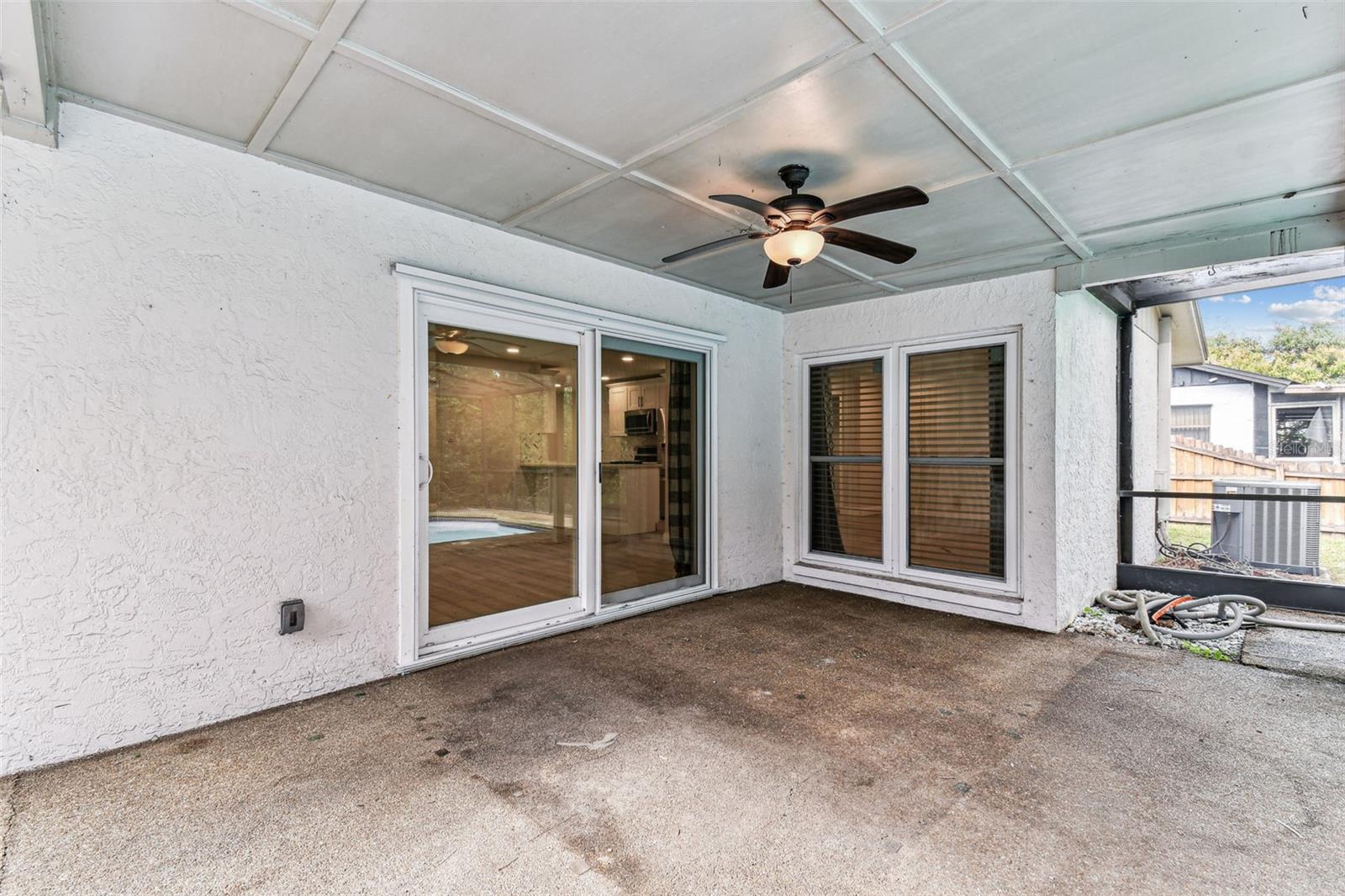 Covered patio in backyard