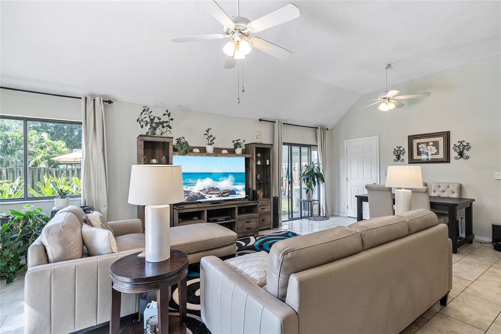 View of the living room & dining room from the primary bedroom