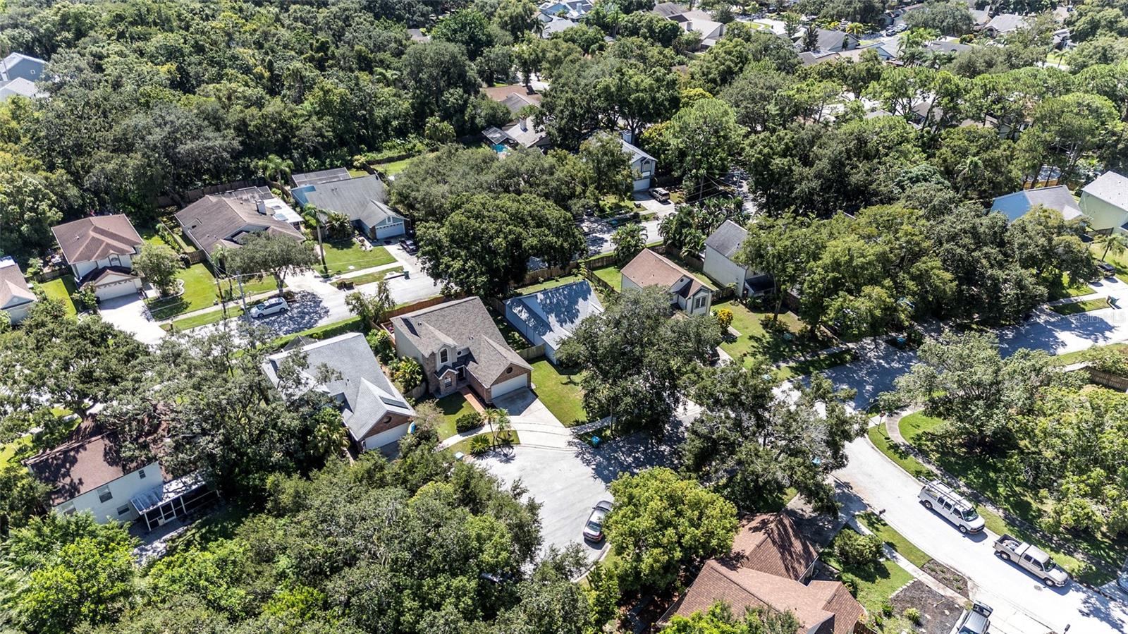 Aerial view of the home and community