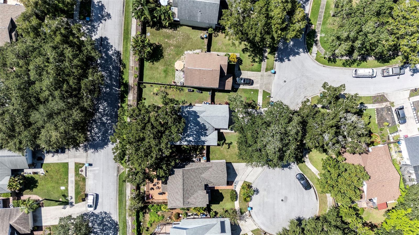 Overhead aerial view of the home and cul-de-sac