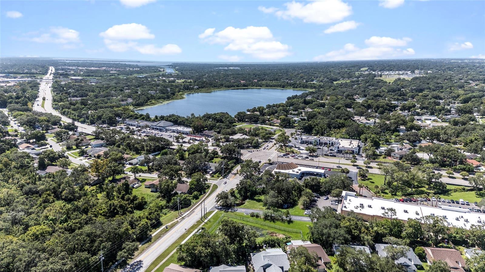 Aerial view of the surrounding community