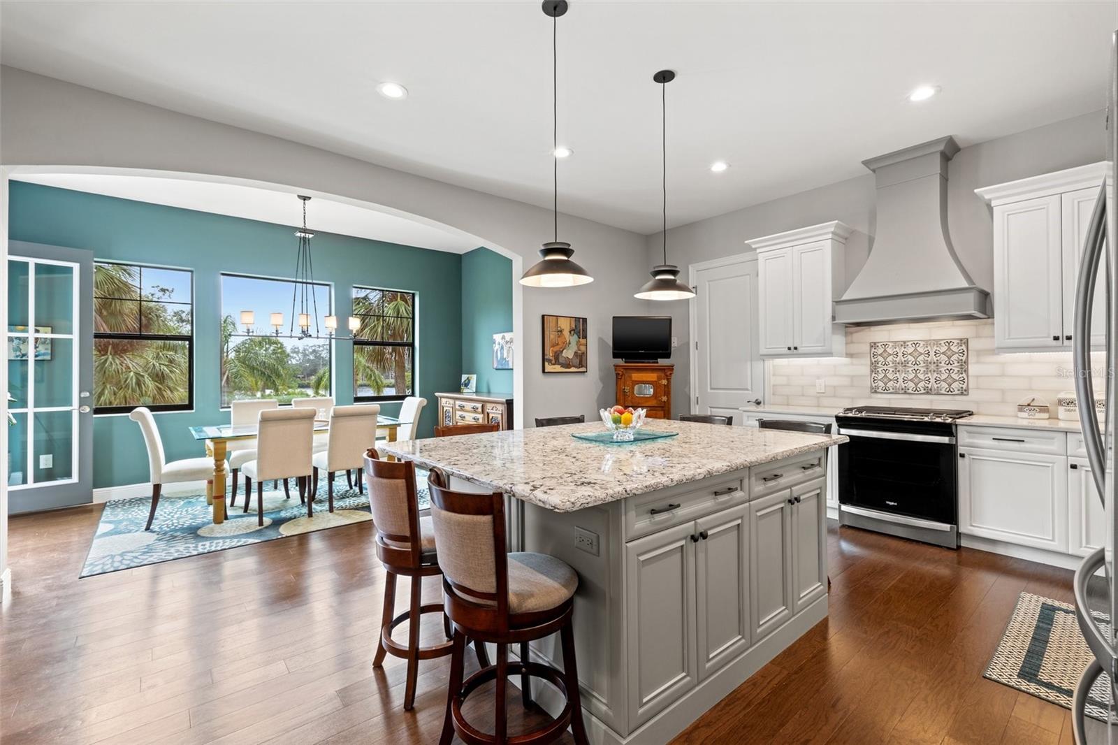 Kitchen and dining room, views of the bayou