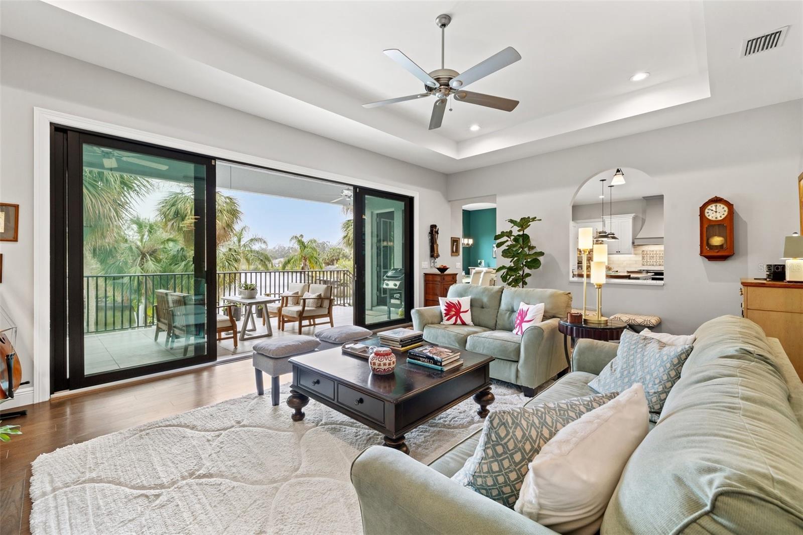 Living room and covered porch