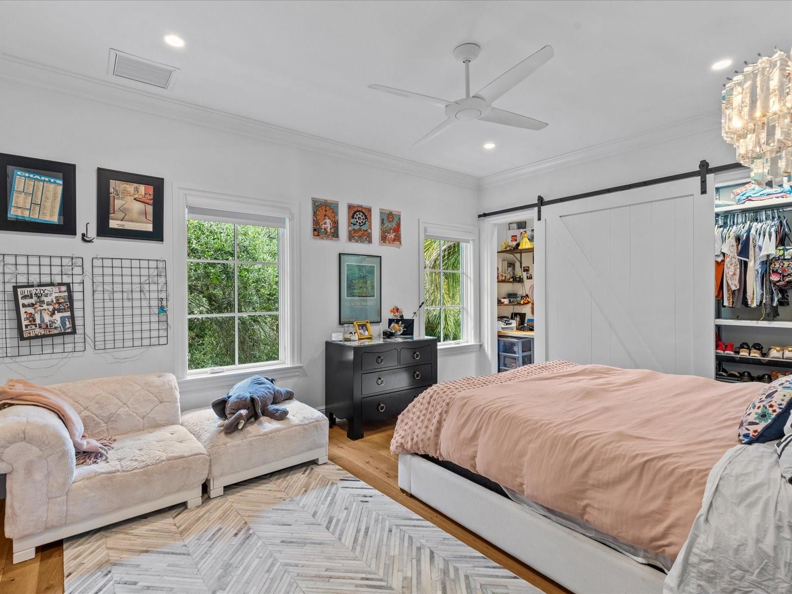 Bedroom #4 with dual closets overlooking back yard