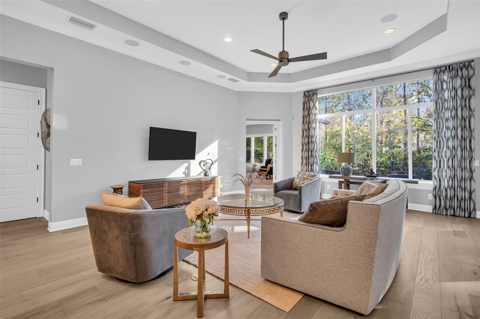 Family room with backyard view