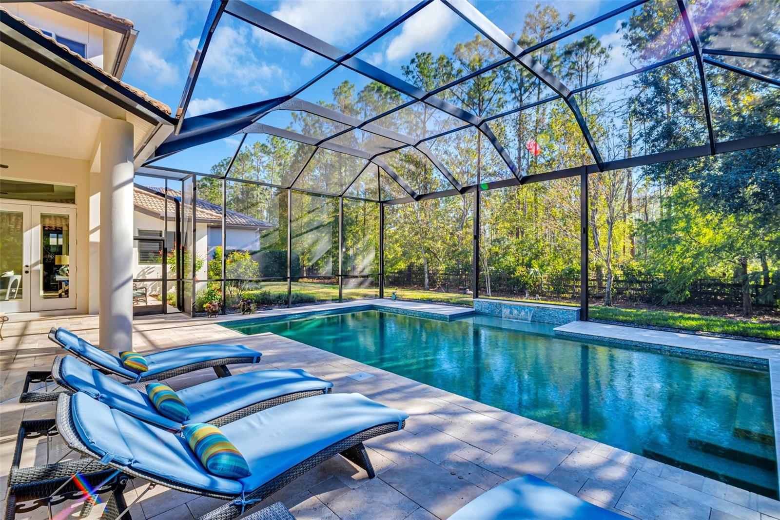 View of 14’ x 30’ inground pool with overflow fountain