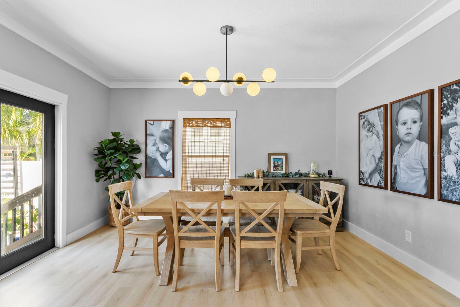 The dining room includes crown molding