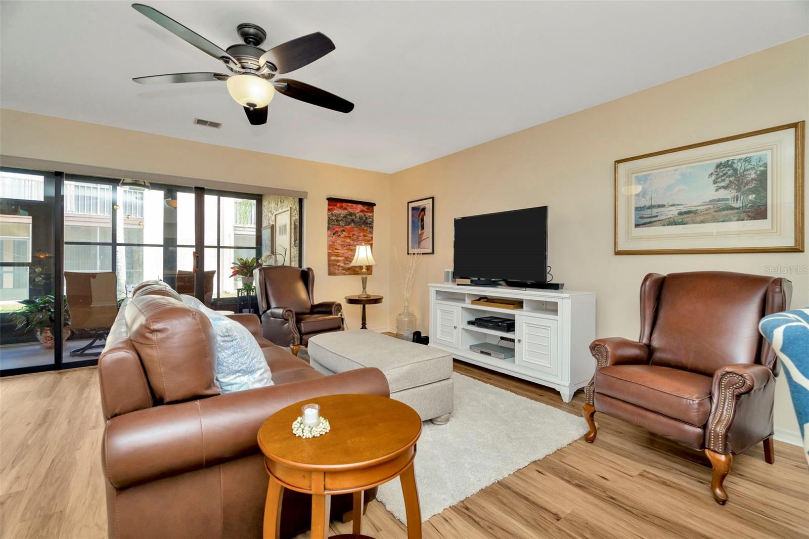 Living room with view towards lanai