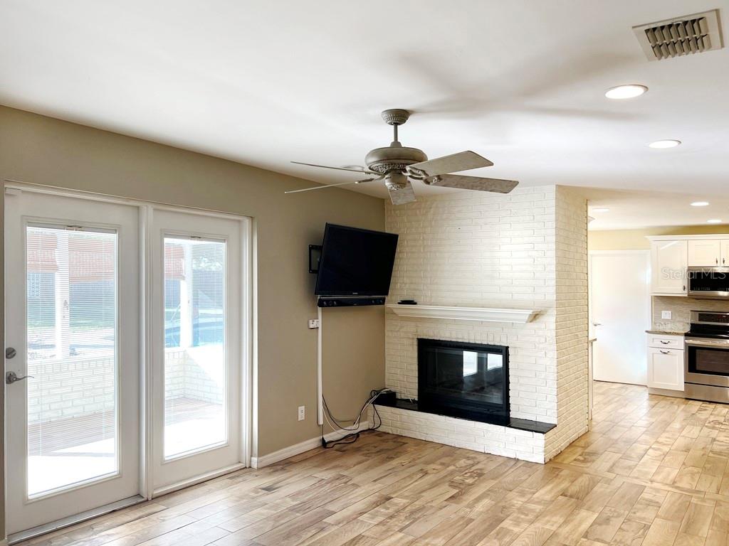 Family room with electric fireplace