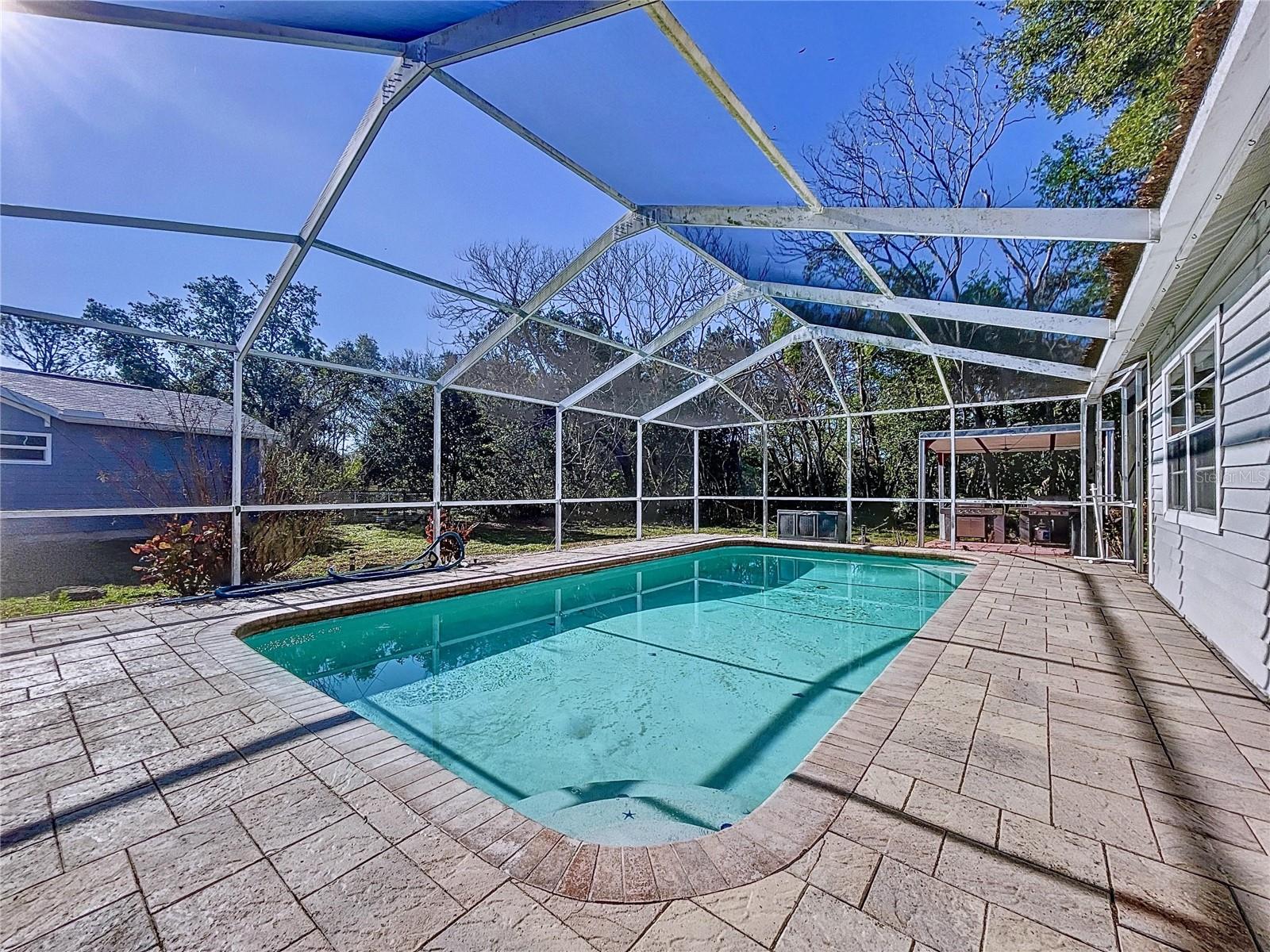 Enclosed swimming pool with paved surround