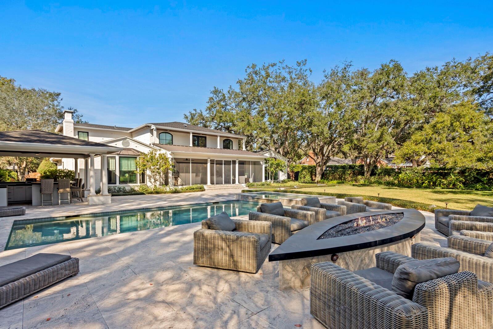 Firepit, saltwater pool, spa, cold plunge.