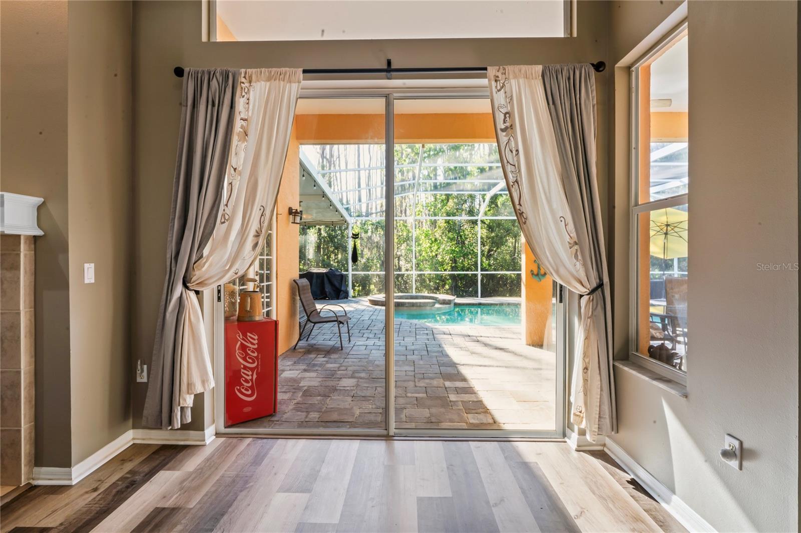 Covered patio leading to pool deck