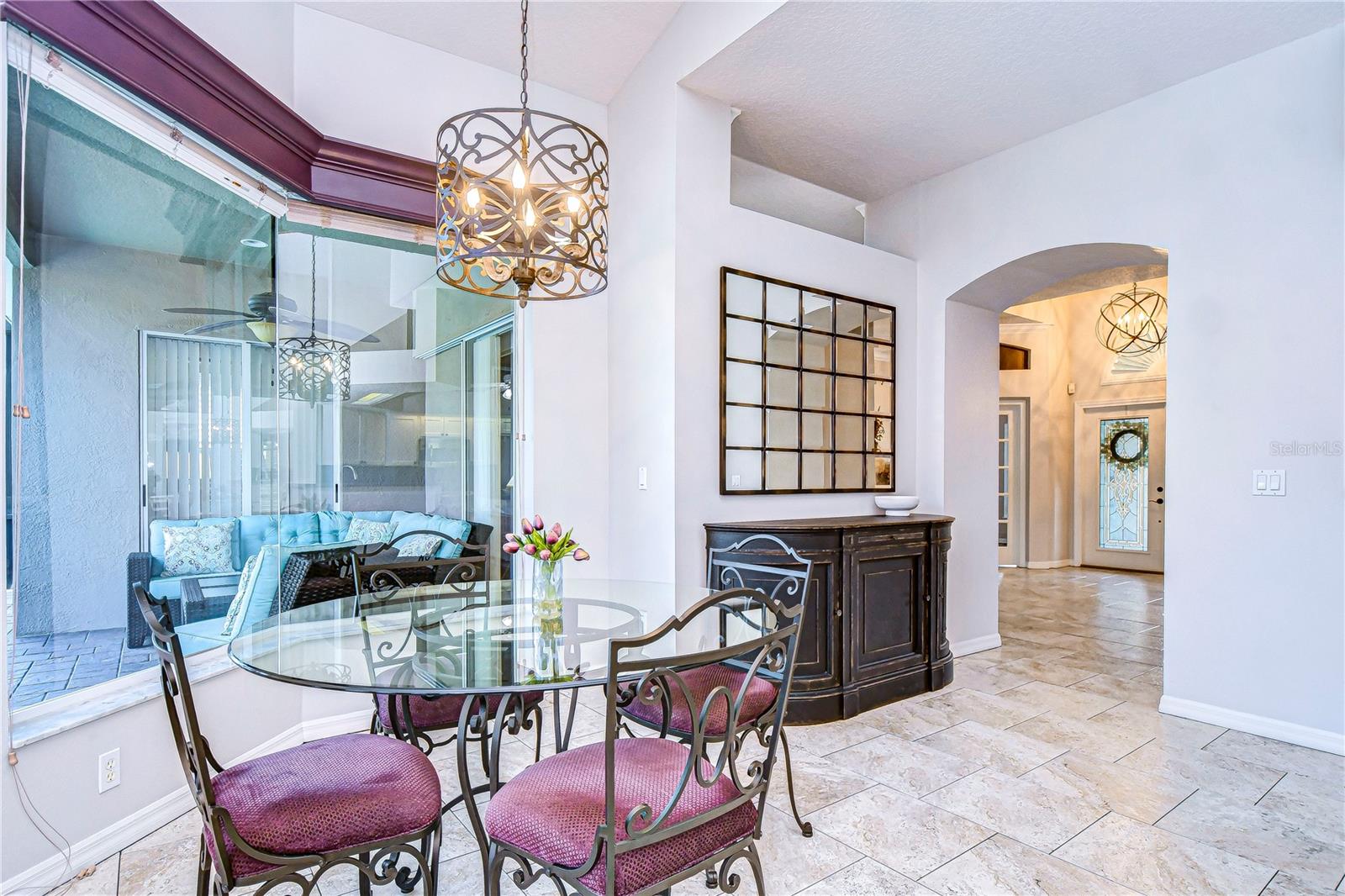 Dining nook featuring panoramic views of the beautiful patio space.