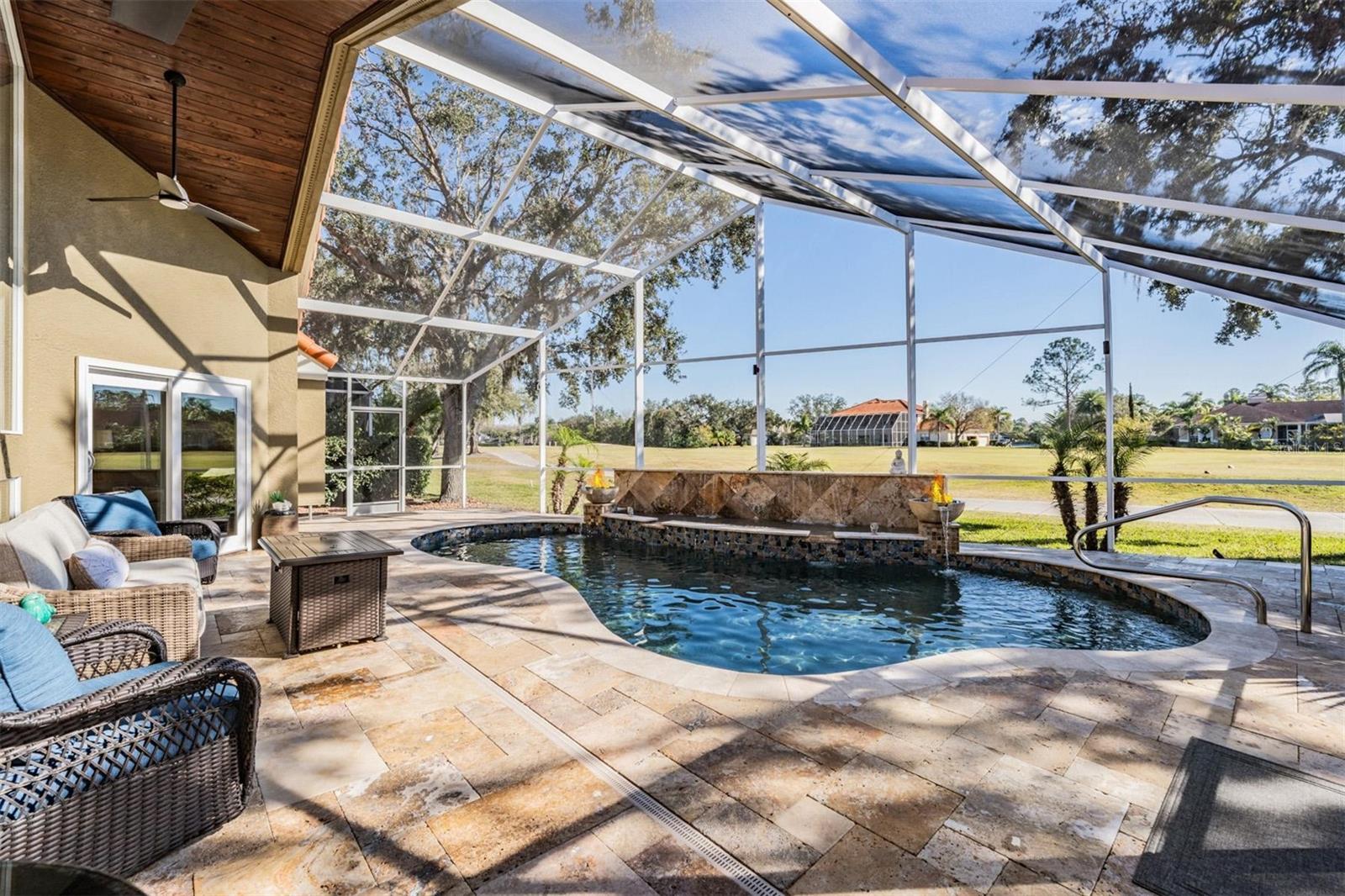 Saltwater Heated Pool with Waterfalls/Fire Bowls