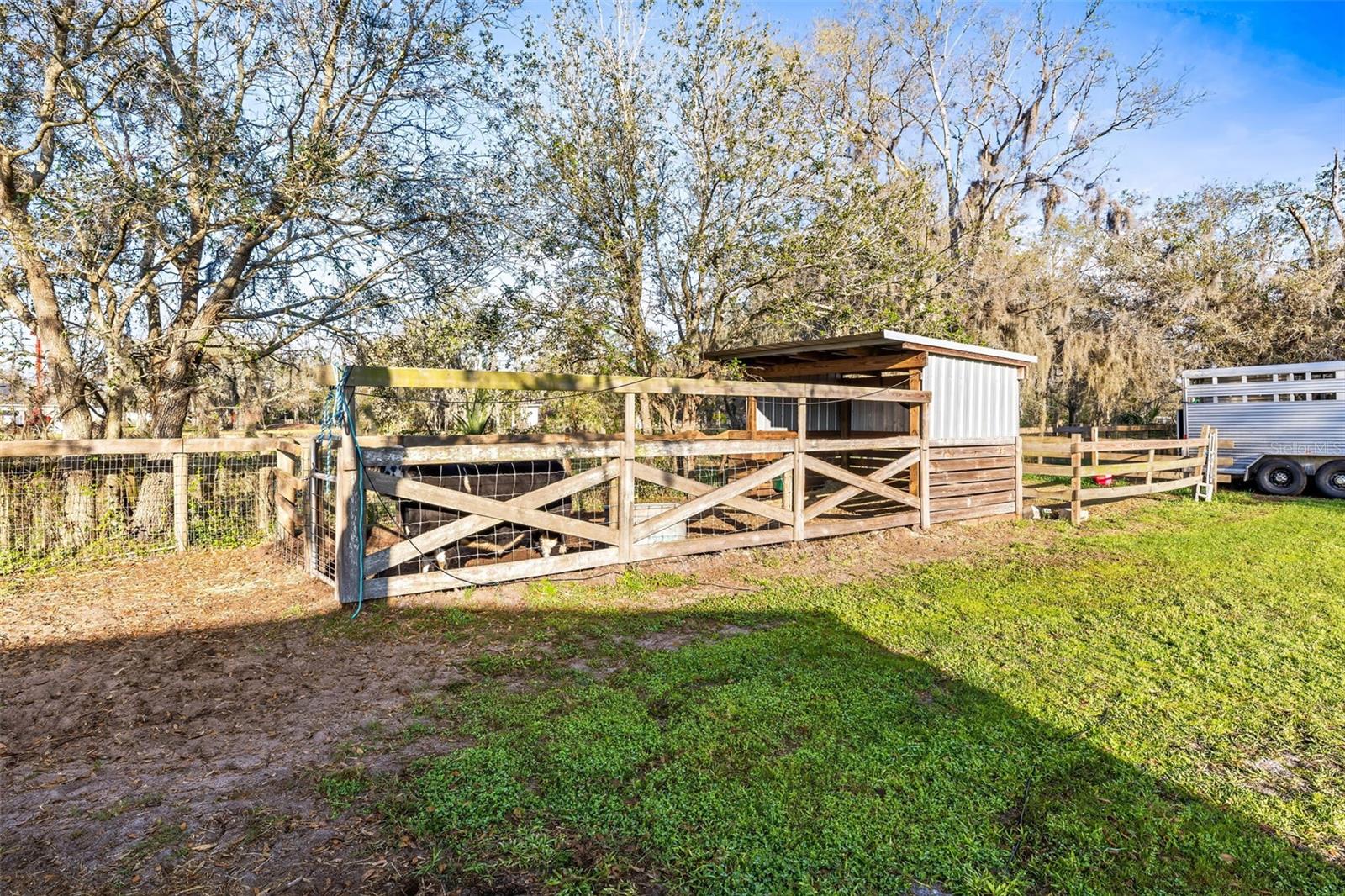 Fenced area with shelter.