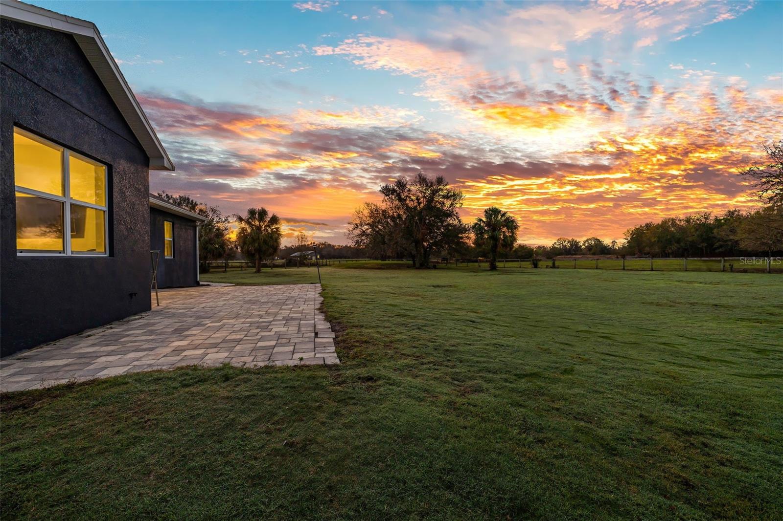 Sun rising over the back yard.