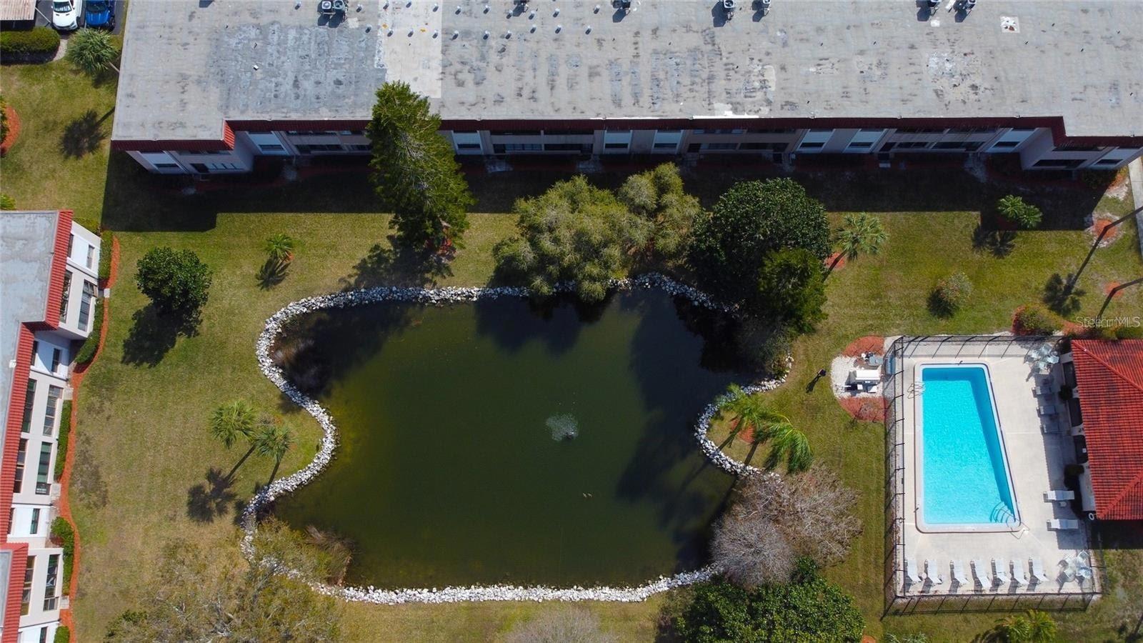 This unit has a great view of the pond.