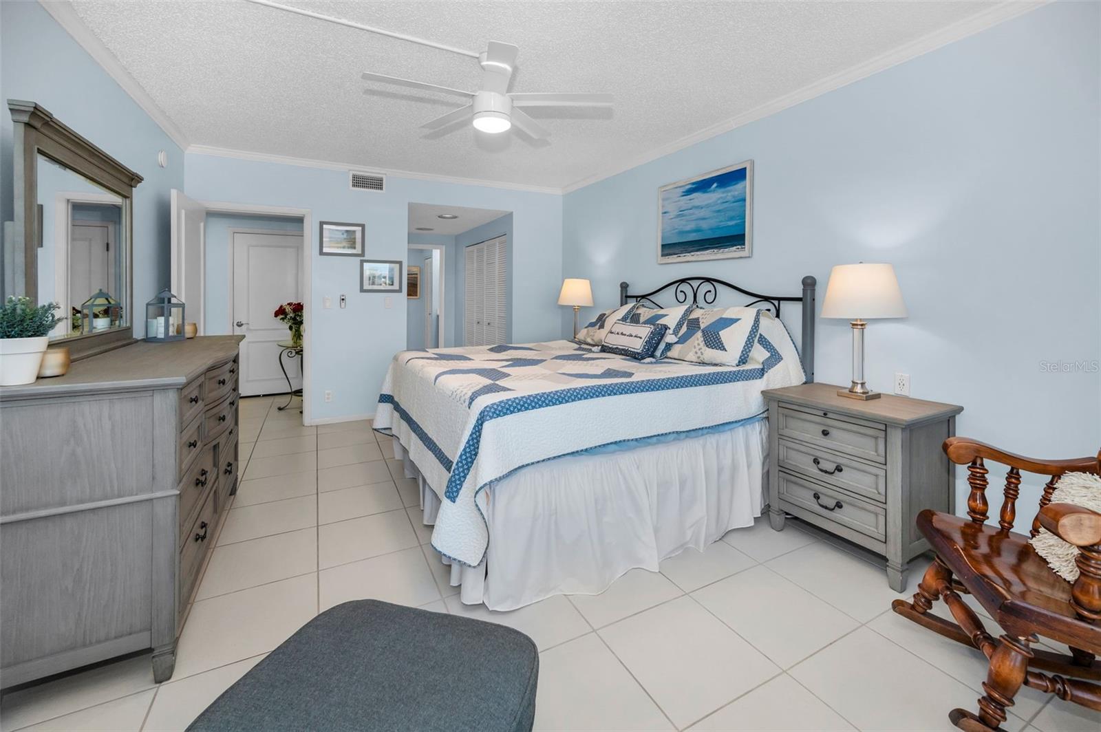 Looking towards the double closets and the en suite master bath with a stunning walk in shower!