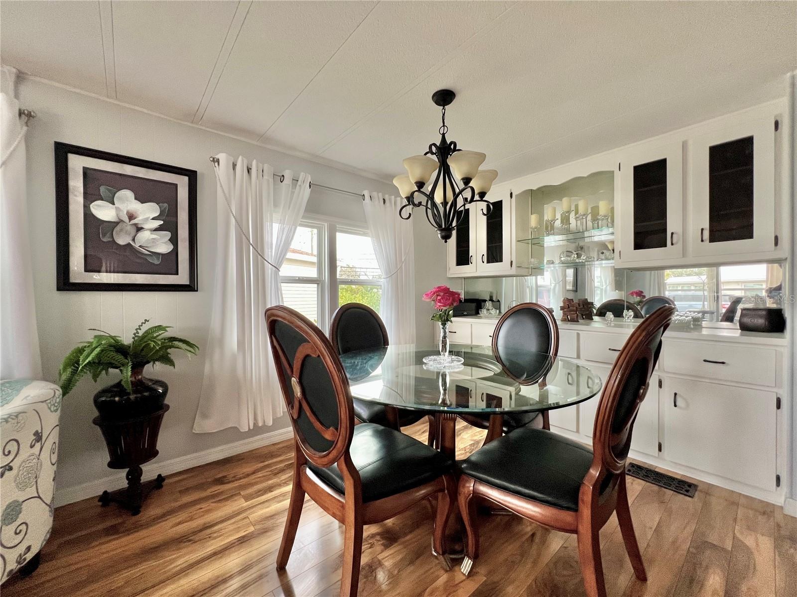 dining room with built-in hutch