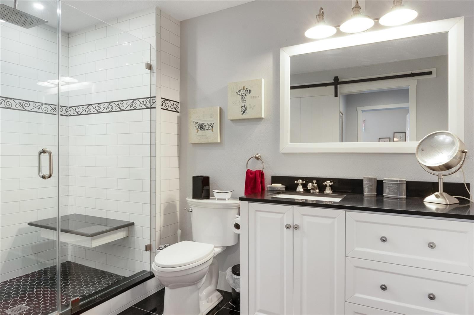 Airy Master Bath Vanity with Shower