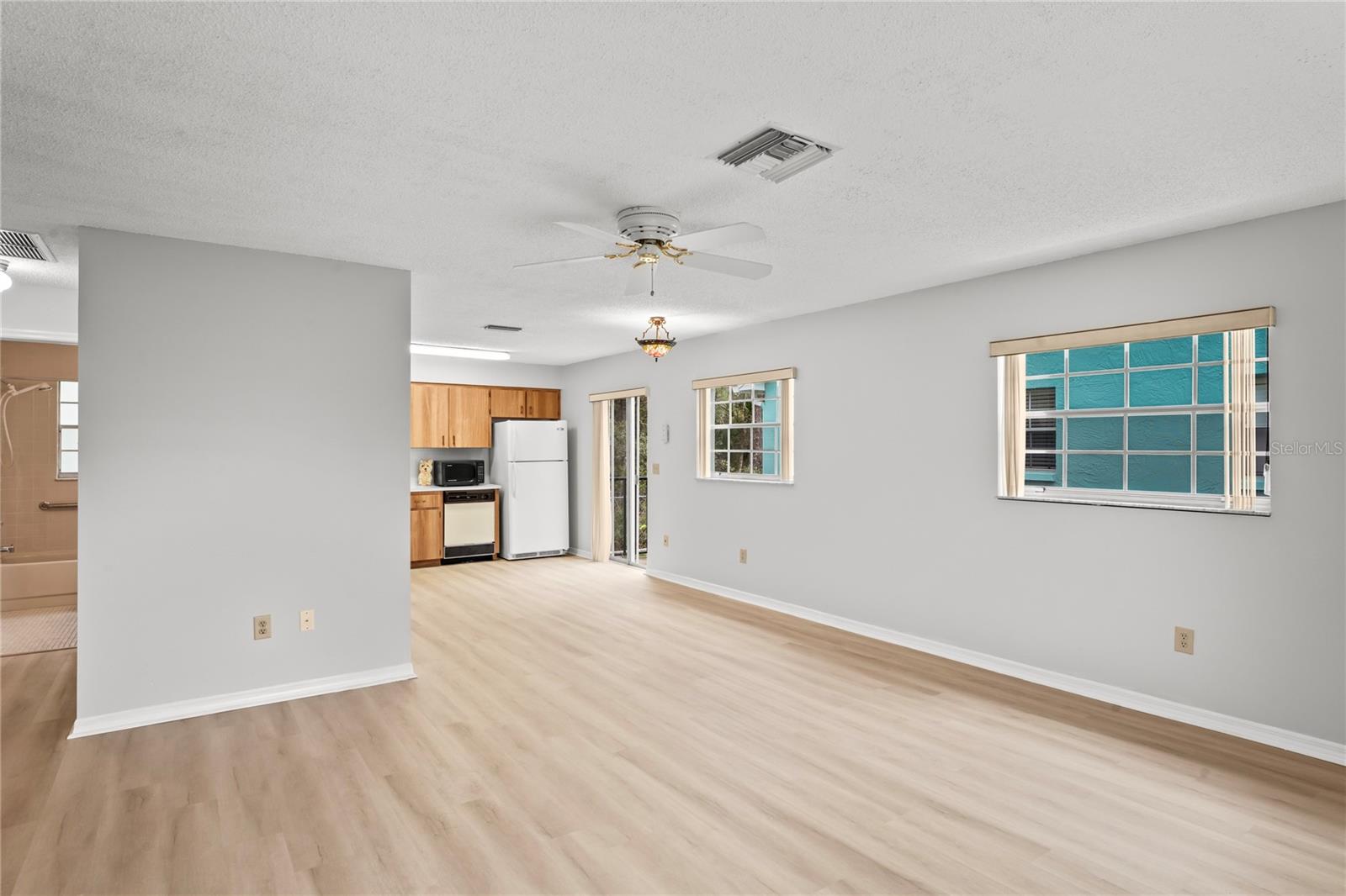 Interior view of the living room and kitchen