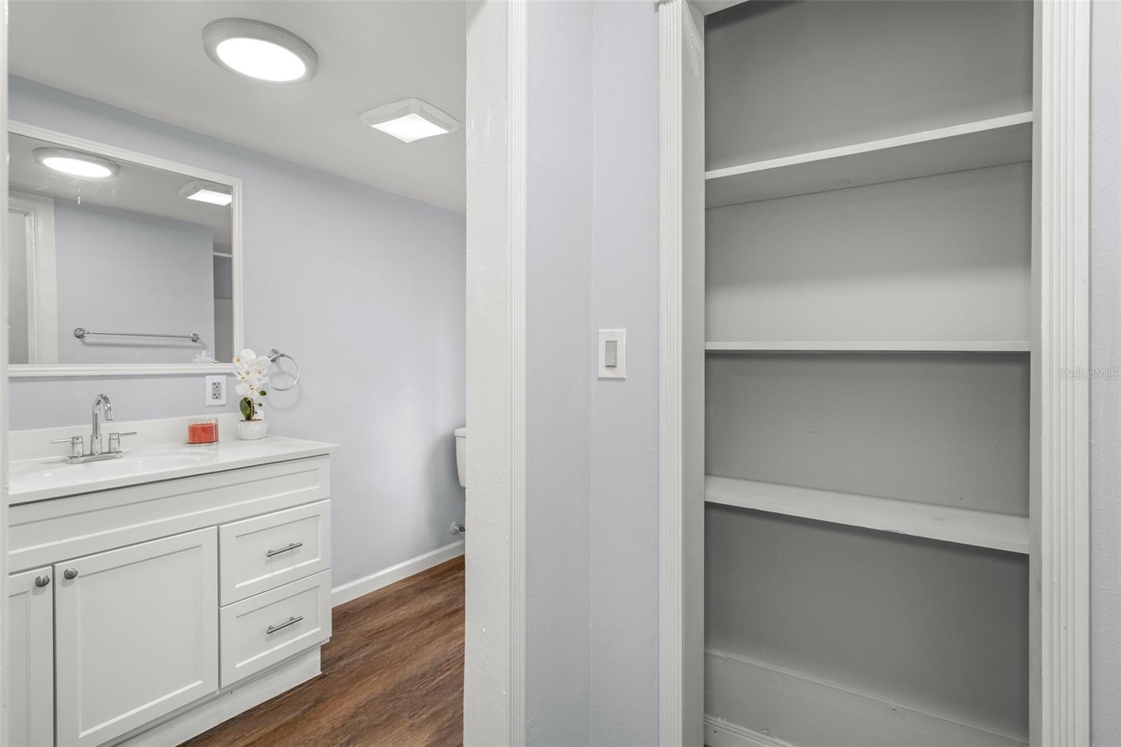 Master bathroom linen closet