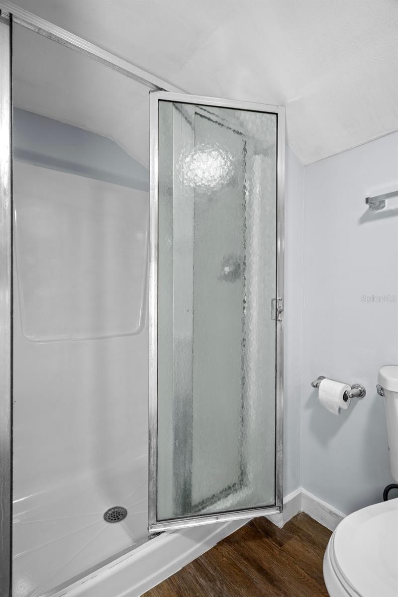 There is a lovely step-in shower in this bathroom